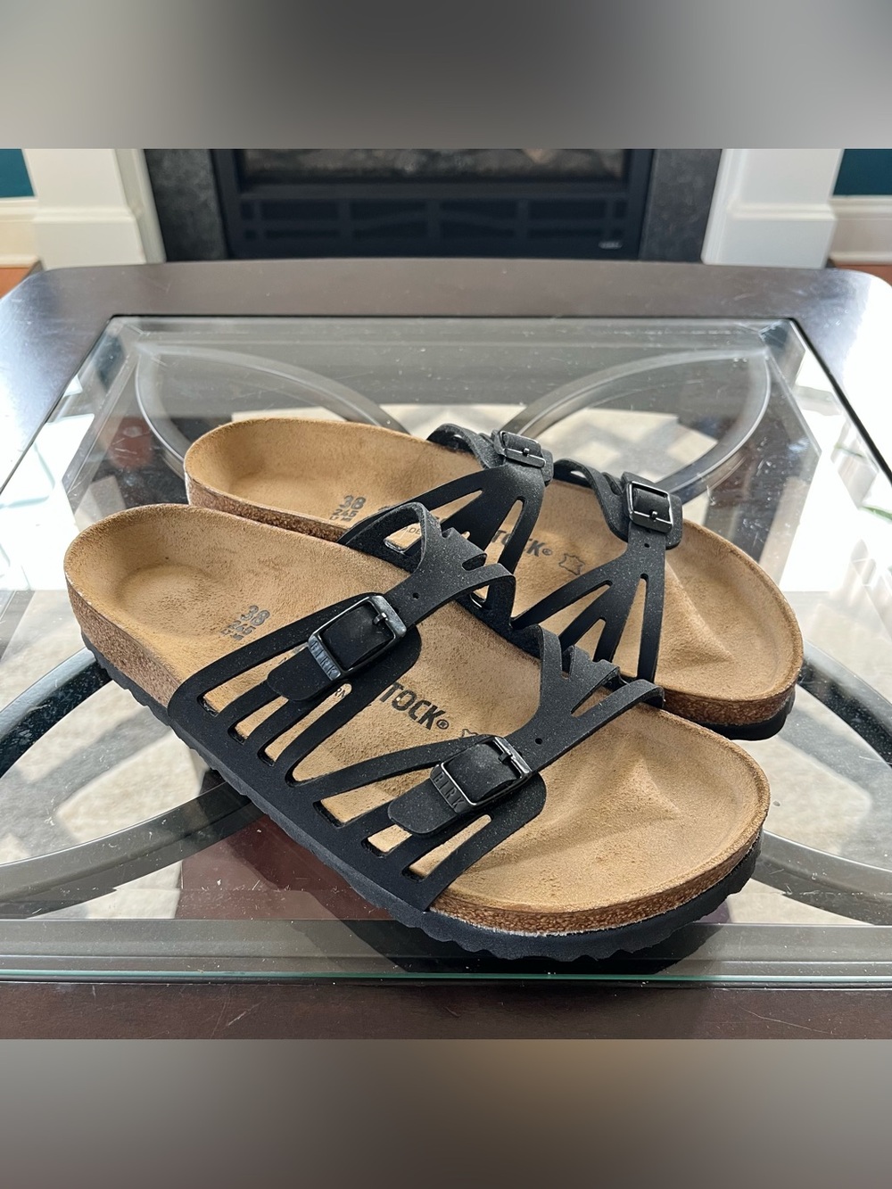 EU 38 Birkenstock Granada Black Birkibuc Sandals US L7/M5
